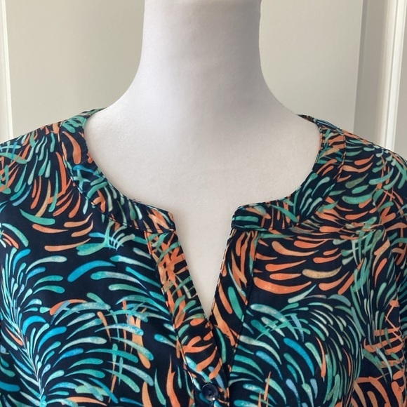 Catherines petite 14 16 0XWP button down 3/4 sleeves blue green orange - Picture 7 of 11